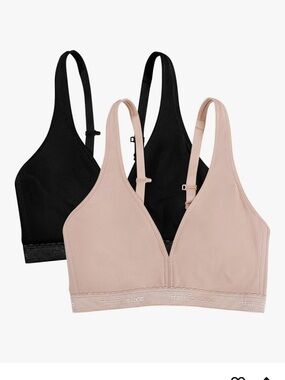 NWOT Fruit of the Loom Women's Wirefree Bralette 2 Pack 38C in black hue & sand
